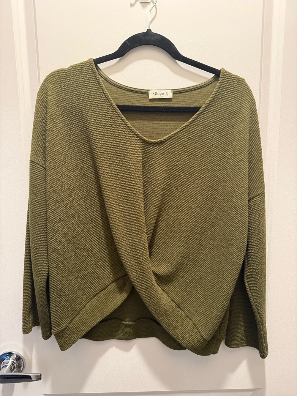 Ginger G Olive Twist-Hem V-Neck Sweater